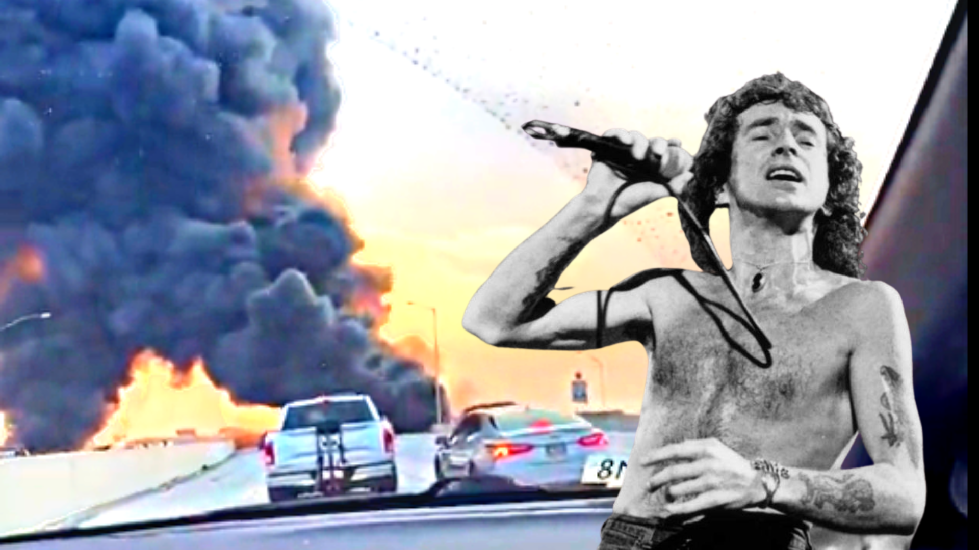 Watch as motorists listen to “Highway To Hell” before bridge collapses